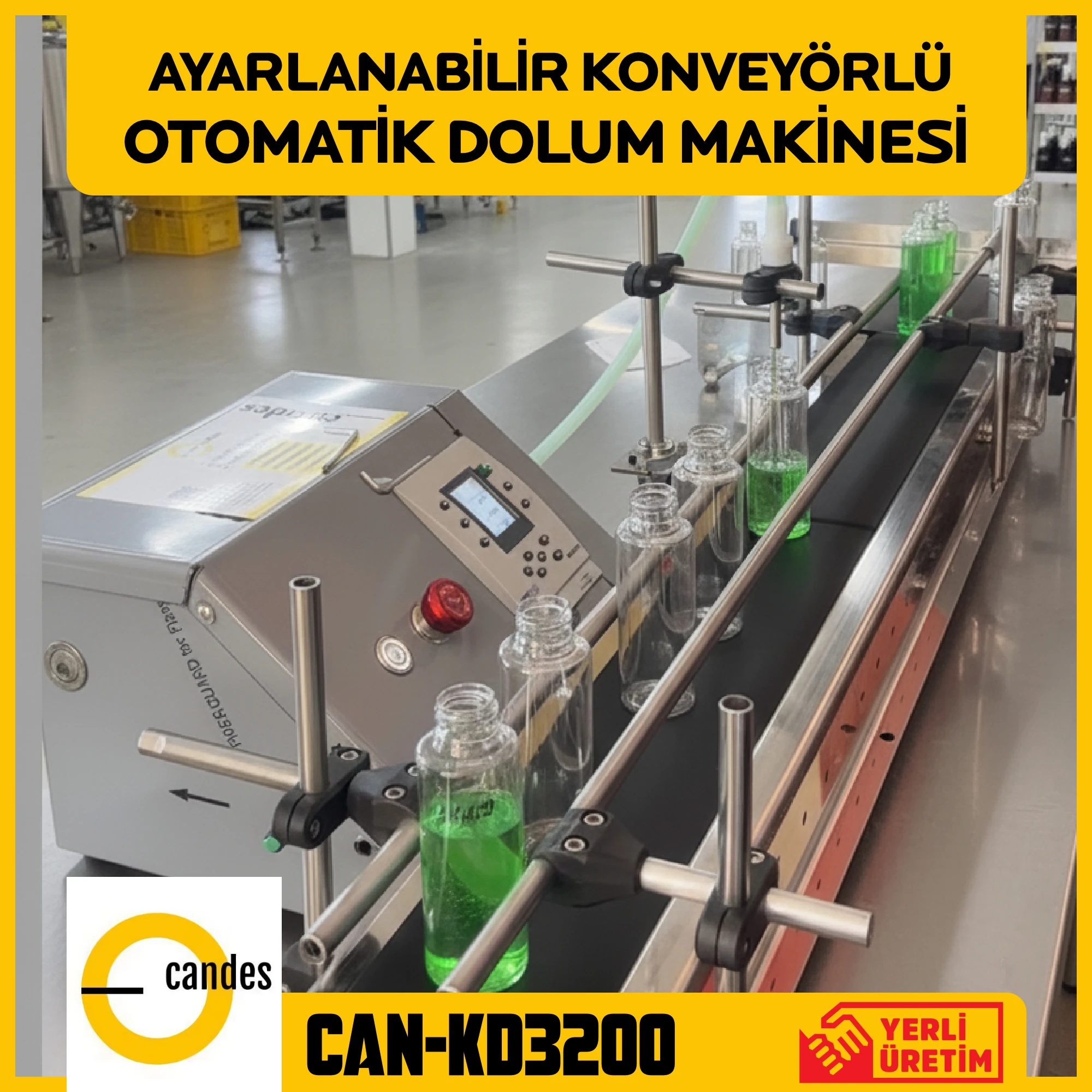 Candes CAN-KD3200 Otomatik Konveyörlü Sıvı Dolum Makinesi (20–3500 ml)